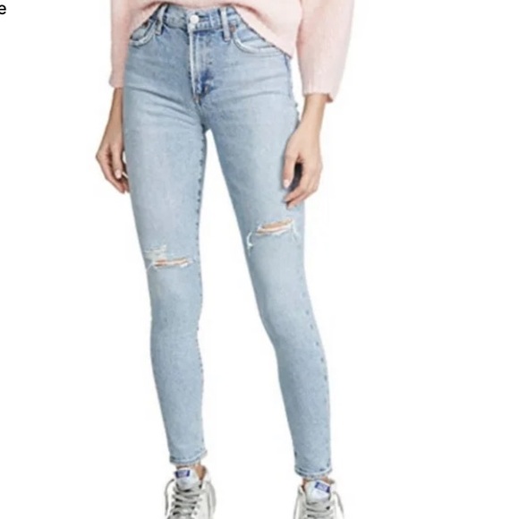 Agolde Sophie Distressed Raw Hem Organic Cotton Lyocell Blend Mid Rise? 24 - Picture 2 of 16